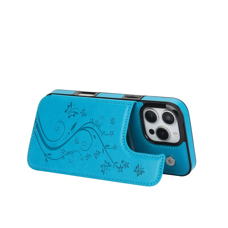 For iPhone 16 Pro Max Double Buckle Butterfly Embossing PU Phone Case