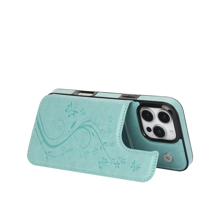 For iPhone 16 Pro Max Double Buckle Butterfly Embossing PU Phone Case