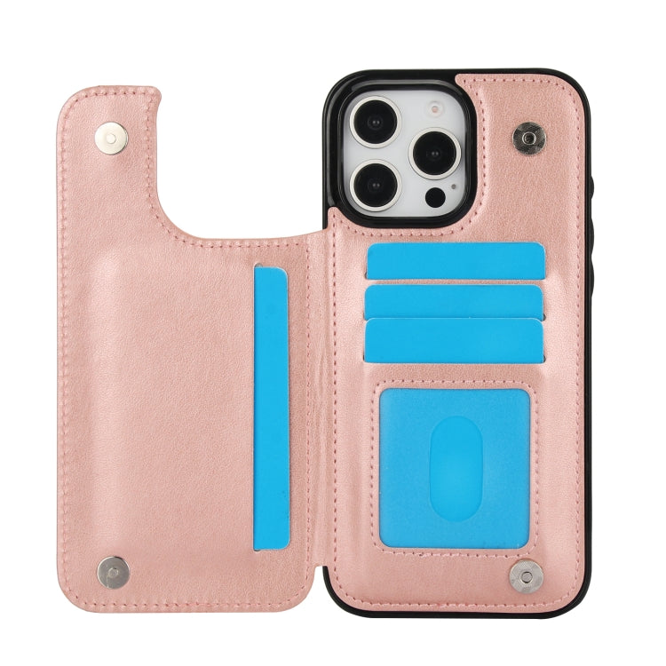 For iPhone 16 Pro Max Double Buckle Butterfly Embossing PU Phone Case