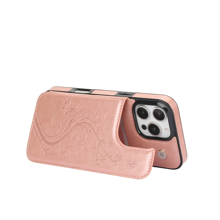 For iPhone 16 Pro Max Double Buckle Butterfly Embossing PU Phone Case