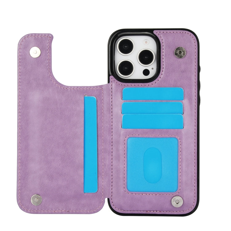 For iPhone 16 Pro Max Double Buckle Butterfly Embossing PU Phone Case