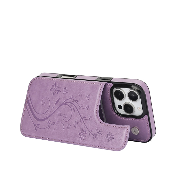 For iPhone 16 Pro Max Double Buckle Butterfly Embossing PU Phone Case
