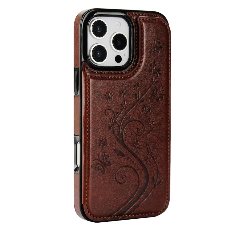 For iPhone 16 Pro Max Double Buckle Butterfly Embossing PU Phone Case