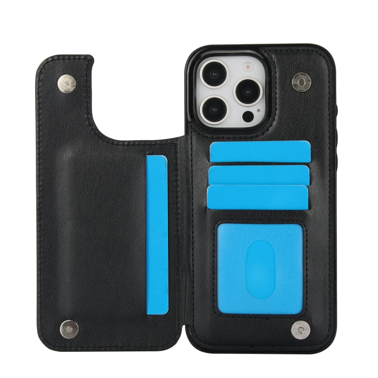 For iPhone 16 Pro Double Buckle Butterfly Embossing PU Phone Case