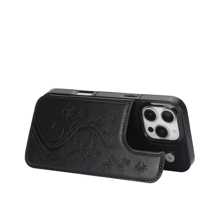 For iPhone 16 Pro Double Buckle Butterfly Embossing PU Phone Case