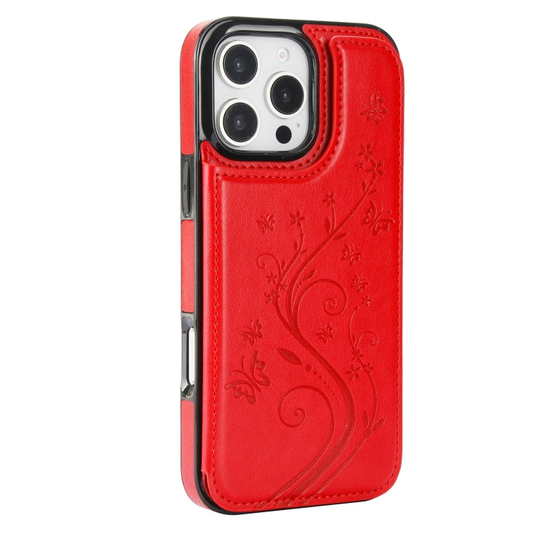 For iPhone 16 Pro Double Buckle Butterfly Embossing PU Phone Case