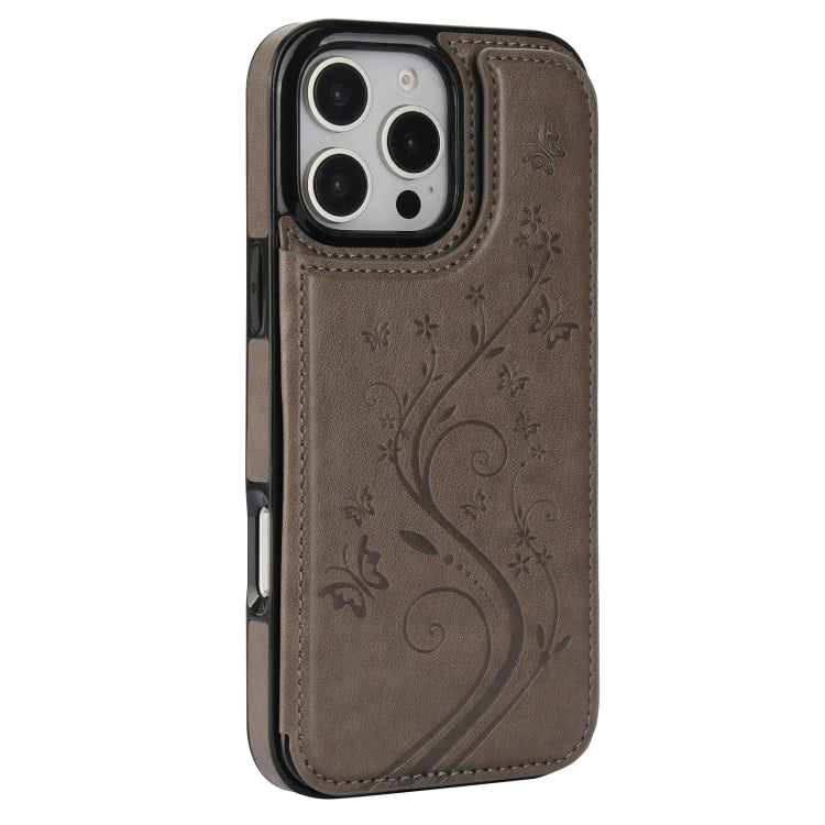 For iPhone 16 Pro Double Buckle Butterfly Embossing PU Phone Case