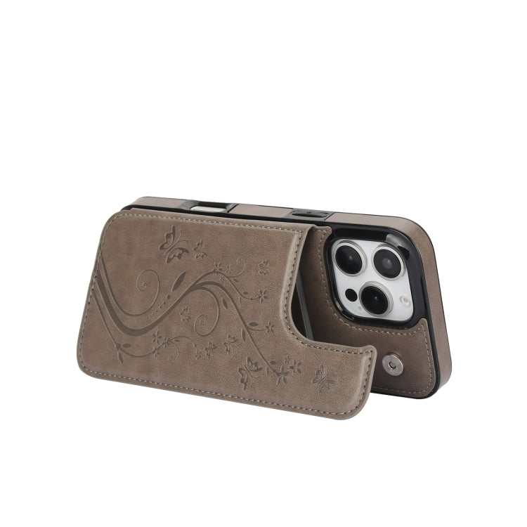 For iPhone 16 Pro Double Buckle Butterfly Embossing PU Phone Case