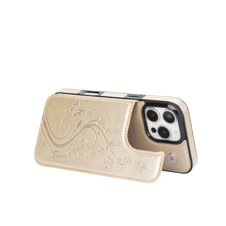 For iPhone 16 Pro Double Buckle Butterfly Embossing PU Phone Case