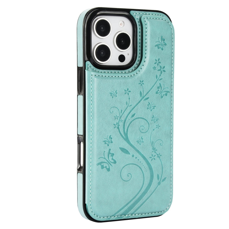 For iPhone 16 Pro Double Buckle Butterfly Embossing PU Phone Case