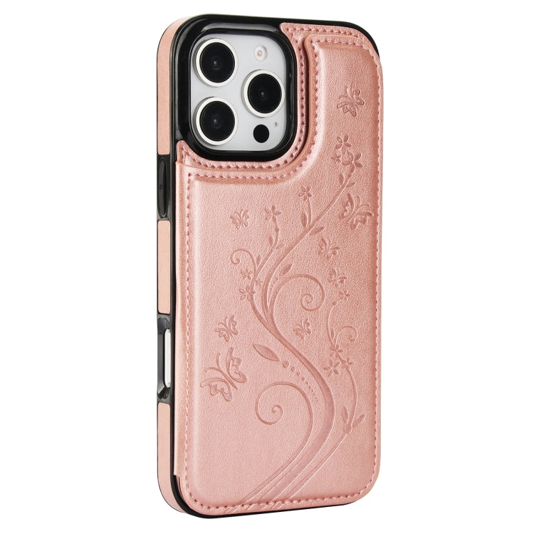 For iPhone 16 Pro Double Buckle Butterfly Embossing PU Phone Case