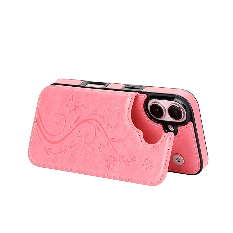 For iPhone 16 Plus Double Buckle Butterfly Embossing PU Phone Case