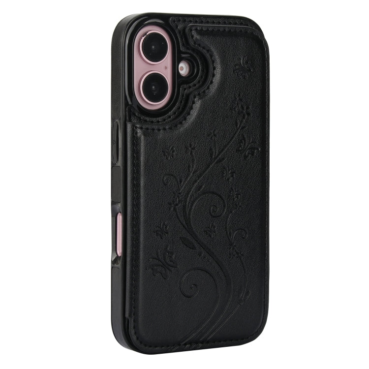 For iPhone 16 Plus Double Buckle Butterfly Embossing PU Phone Case