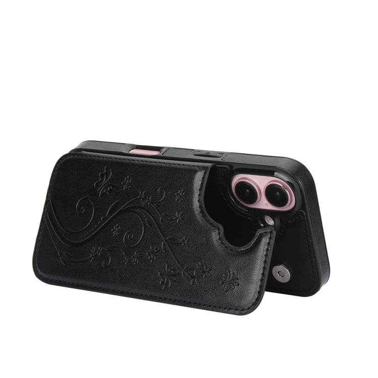 For iPhone 16 Plus Double Buckle Butterfly Embossing PU Phone Case