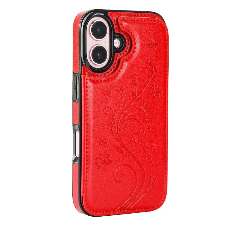 For iPhone 16 Plus Double Buckle Butterfly Embossing PU Phone Case