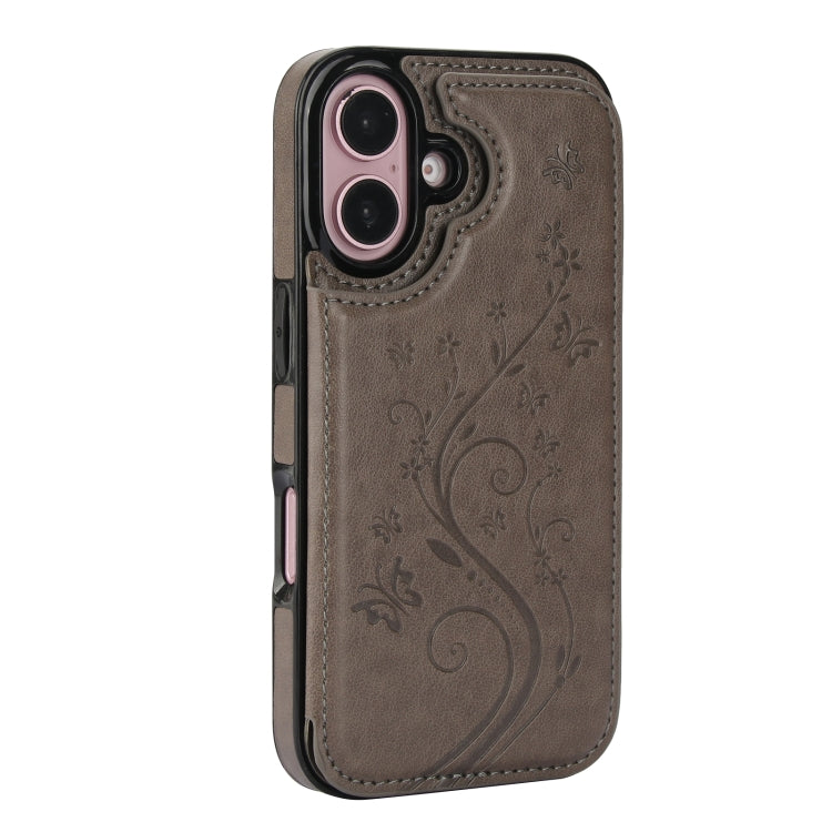 For iPhone 16 Plus Double Buckle Butterfly Embossing PU Phone Case