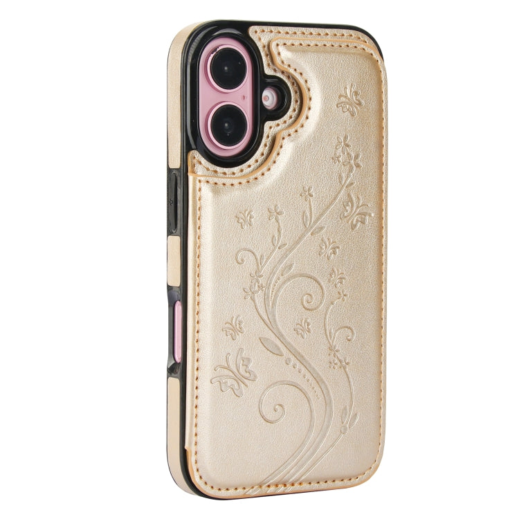 For iPhone 16 Plus Double Buckle Butterfly Embossing PU Phone Case