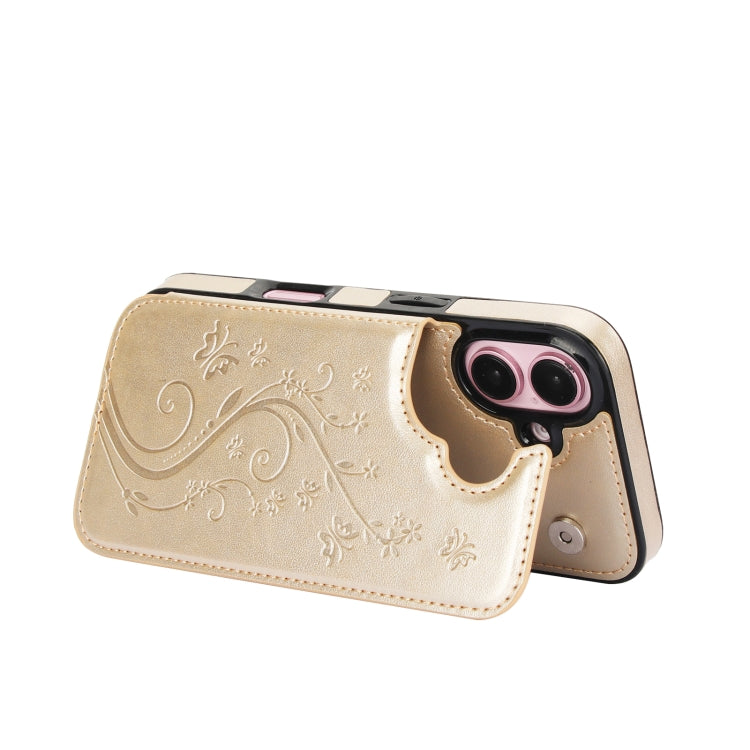 For iPhone 16 Plus Double Buckle Butterfly Embossing PU Phone Case