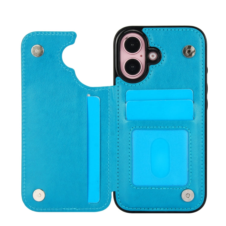 For iPhone 16 Plus Double Buckle Butterfly Embossing PU Phone Case