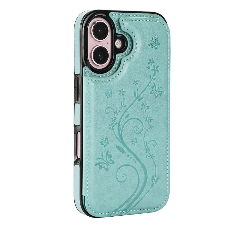 For iPhone 16 Plus Double Buckle Butterfly Embossing PU Phone Case