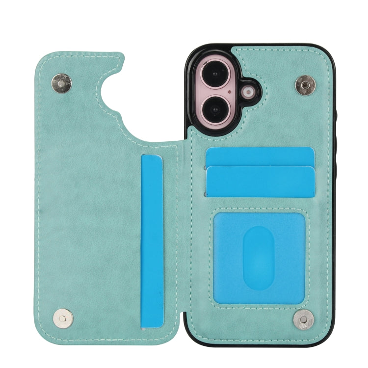 For iPhone 16 Plus Double Buckle Butterfly Embossing PU Phone Case