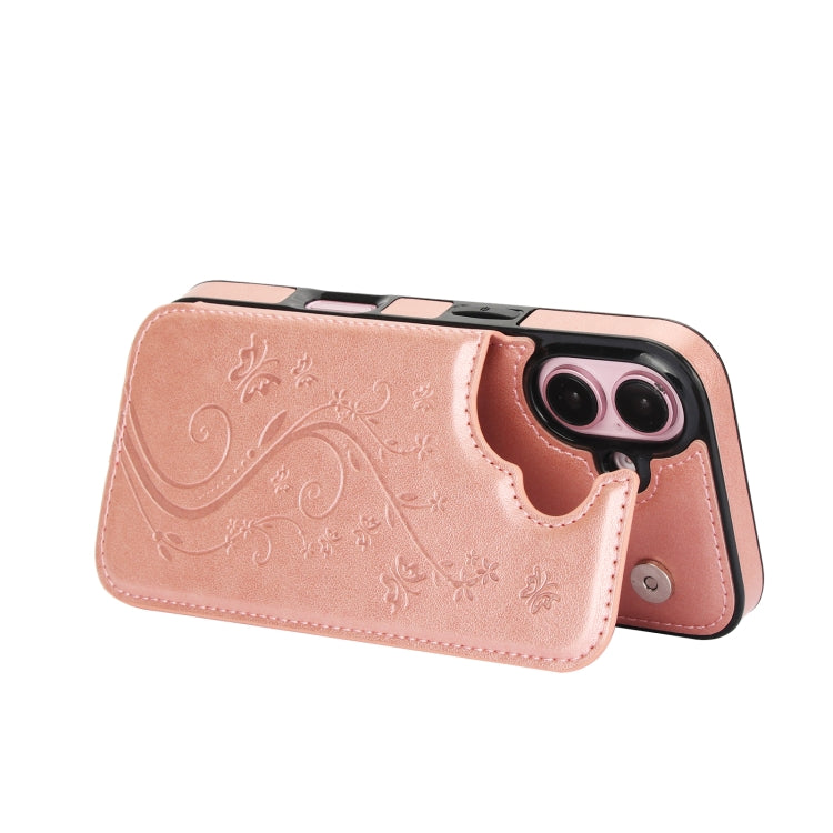 For iPhone 16 Plus Double Buckle Butterfly Embossing PU Phone Case