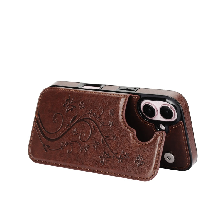 For iPhone 16 Plus Double Buckle Butterfly Embossing PU Phone Case