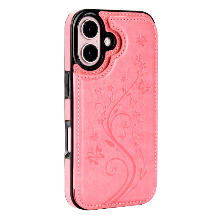 For iPhone 16 Double Buckle Butterfly Embossing PU Phone Case