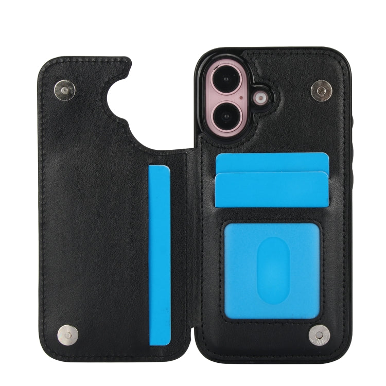 For iPhone 16 Double Buckle Butterfly Embossing PU Phone Case