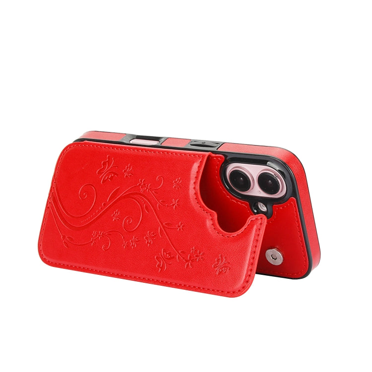 For iPhone 16 Double Buckle Butterfly Embossing PU Phone Case