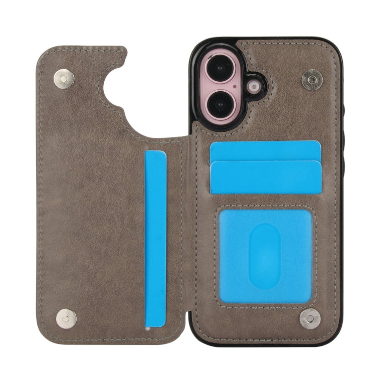 For iPhone 16 Double Buckle Butterfly Embossing PU Phone Case