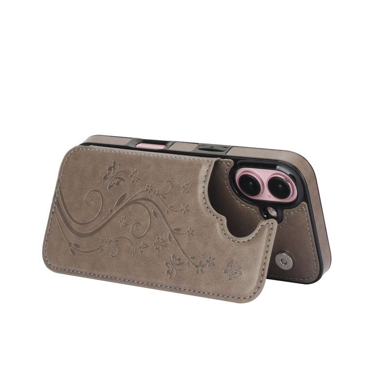 For iPhone 16 Double Buckle Butterfly Embossing PU Phone Case