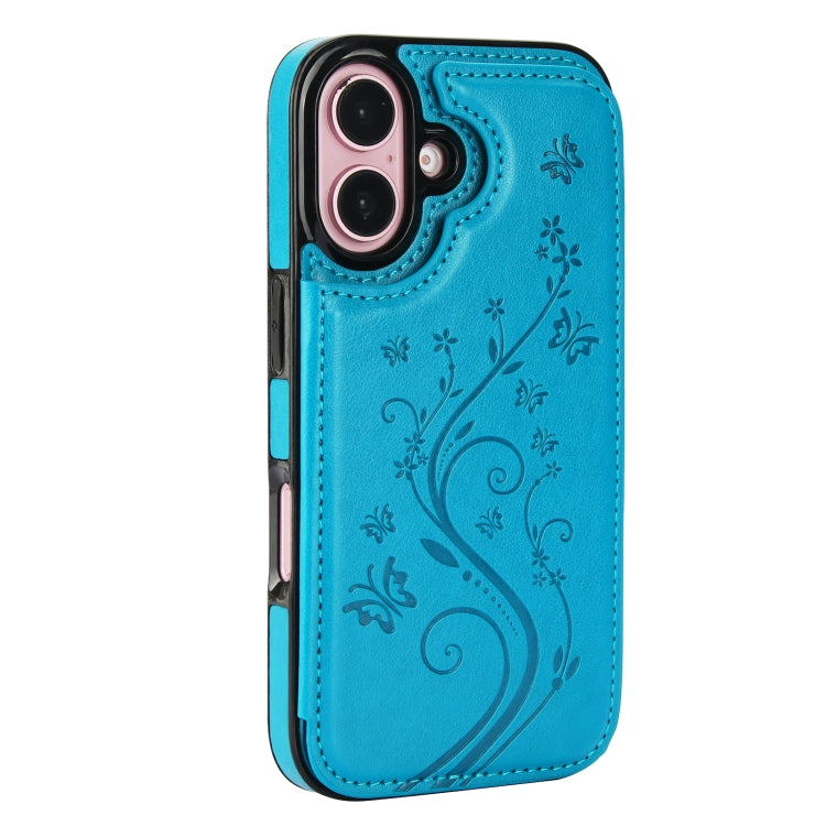 For iPhone 16 Double Buckle Butterfly Embossing PU Phone Case