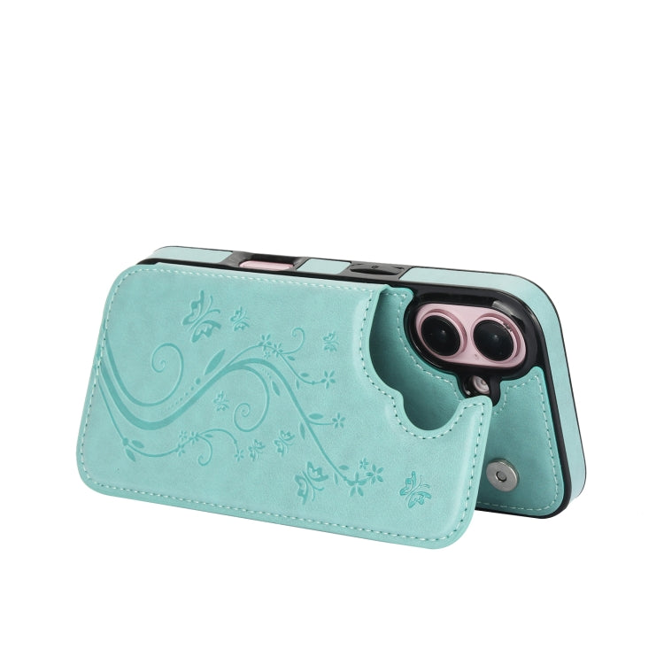 For iPhone 16 Double Buckle Butterfly Embossing PU Phone Case
