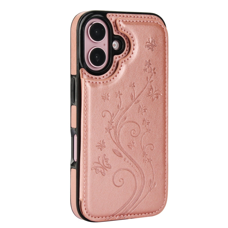 For iPhone 16 Double Buckle Butterfly Embossing PU Phone Case