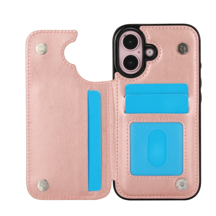 For iPhone 16 Double Buckle Butterfly Embossing PU Phone Case