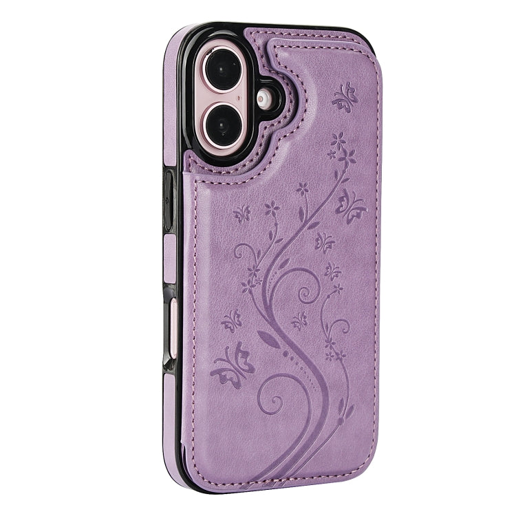 For iPhone 16 Double Buckle Butterfly Embossing PU Phone Case