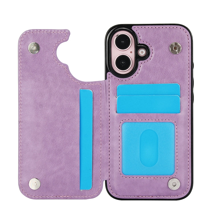 For iPhone 16 Double Buckle Butterfly Embossing PU Phone Case