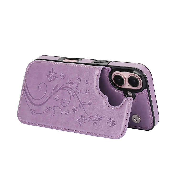 For iPhone 16 Double Buckle Butterfly Embossing PU Phone Case