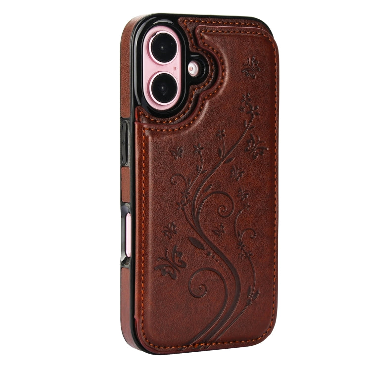 For iPhone 16 Double Buckle Butterfly Embossing PU Phone Case