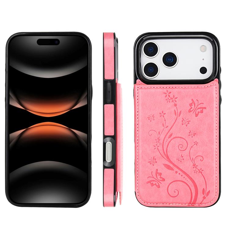 For iPhone 17 Pro Double Buckle Butterfly Embossing PU Phone Case