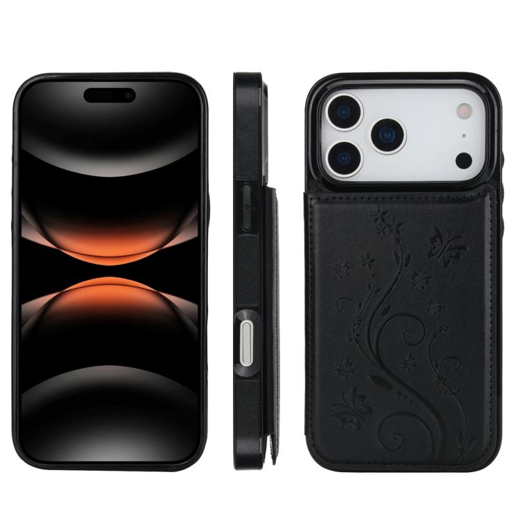 For iPhone 17 Pro Double Buckle Butterfly Embossing PU Phone Case
