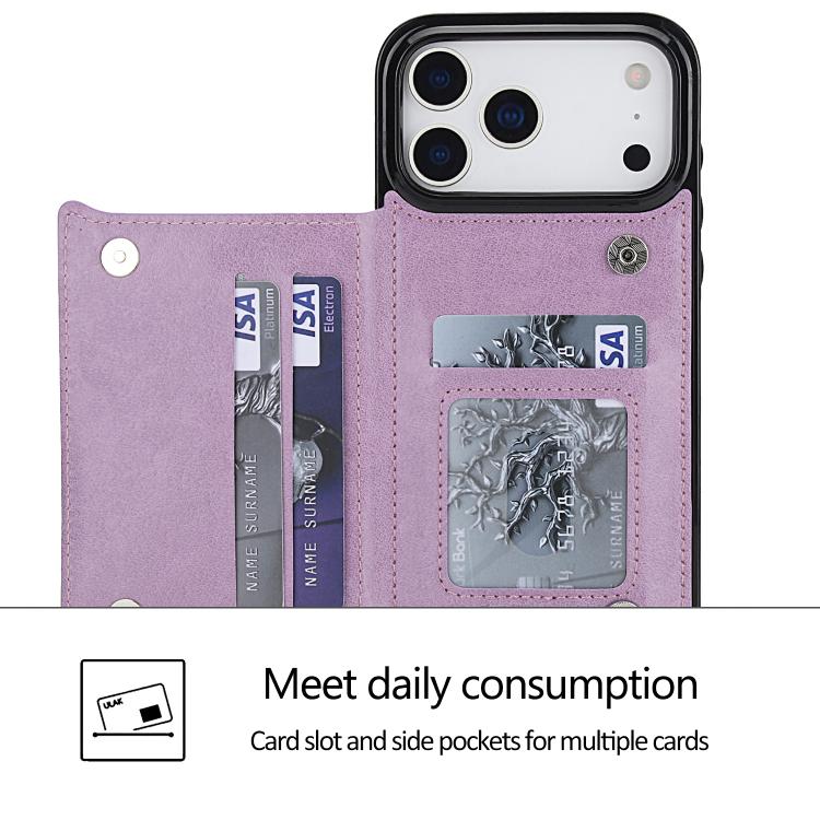 For iPhone 17 Pro Double Buckle Butterfly Embossing PU Phone Case