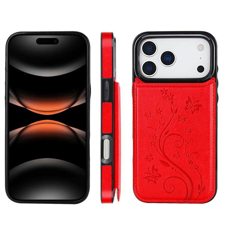 For iPhone 17 Pro Double Buckle Butterfly Embossing PU Phone Case