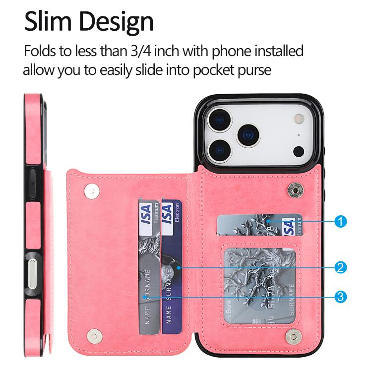 For iPhone 17 Pro Double Buckle Butterfly Embossing PU Phone Case
