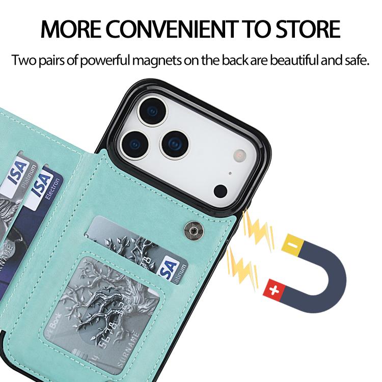 For iPhone 17 Pro Double Buckle Butterfly Embossing PU Phone Case