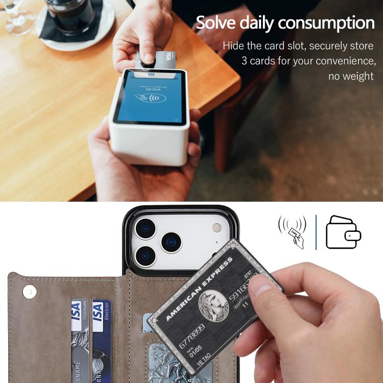 For iPhone 17 Pro Double Buckle Butterfly Embossing PU Phone Case