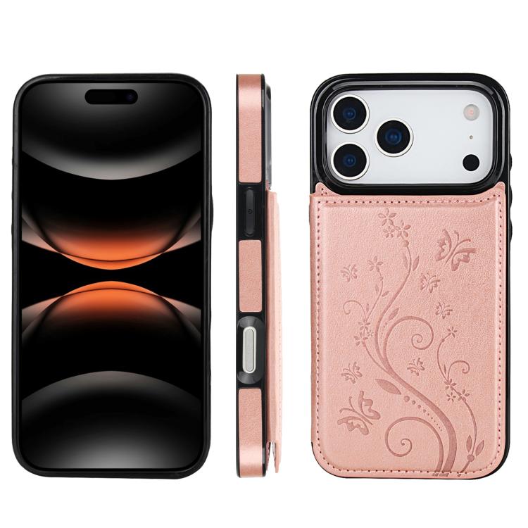 For iPhone 17 Pro Double Buckle Butterfly Embossing PU Phone Case