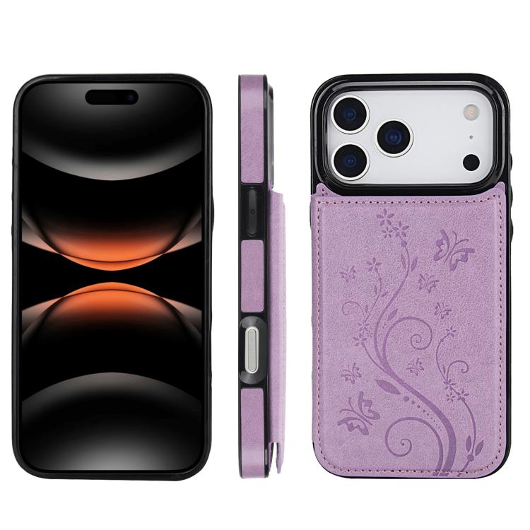For iPhone 17 Pro Double Buckle Butterfly Embossing PU Phone Case