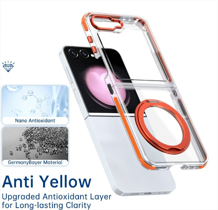 For Samsung Galaxy Z Flip5 Dual-Color Clear Acrylic Hybrid TPU 360 Rotating Holder Phone Case